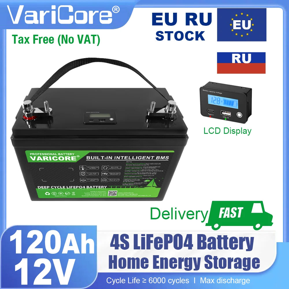 VariCore 12.8V/24v 360Ah 340Ah 180Ah 120AH 100Ah LiFePO4 Battery 25.6v 12V Lithium Iron Phosphate for RV Touring Car Solar Wind