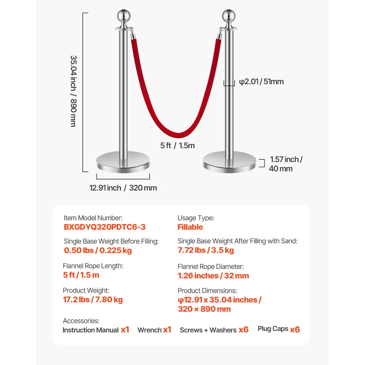 SucceBuy Stanchions 4/6/8Pcs Stainless Steel Post with Fillable Base Red Velvet Ropes & Posts Crowd Control Barriers Stanchions