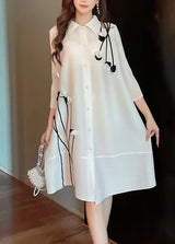 YUDX Miyake Pleated Large Size Dress Lapel Print Loose Large Size Fat Thin Single-breasted Cardigan Dress 2025 Autumn