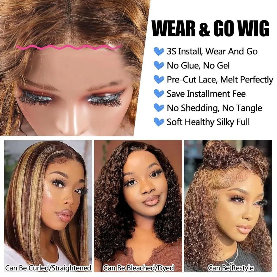 Highlight Ombre Bob Wig Human Hair Curly Short 5X5 Hd Lace Closure Wig