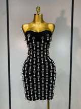 Women Sexy Strapless Shinning Diamond Bodycon Bandage Dresses Celebrity Elegant Evening Party Nightclub Wedding Guest Dress