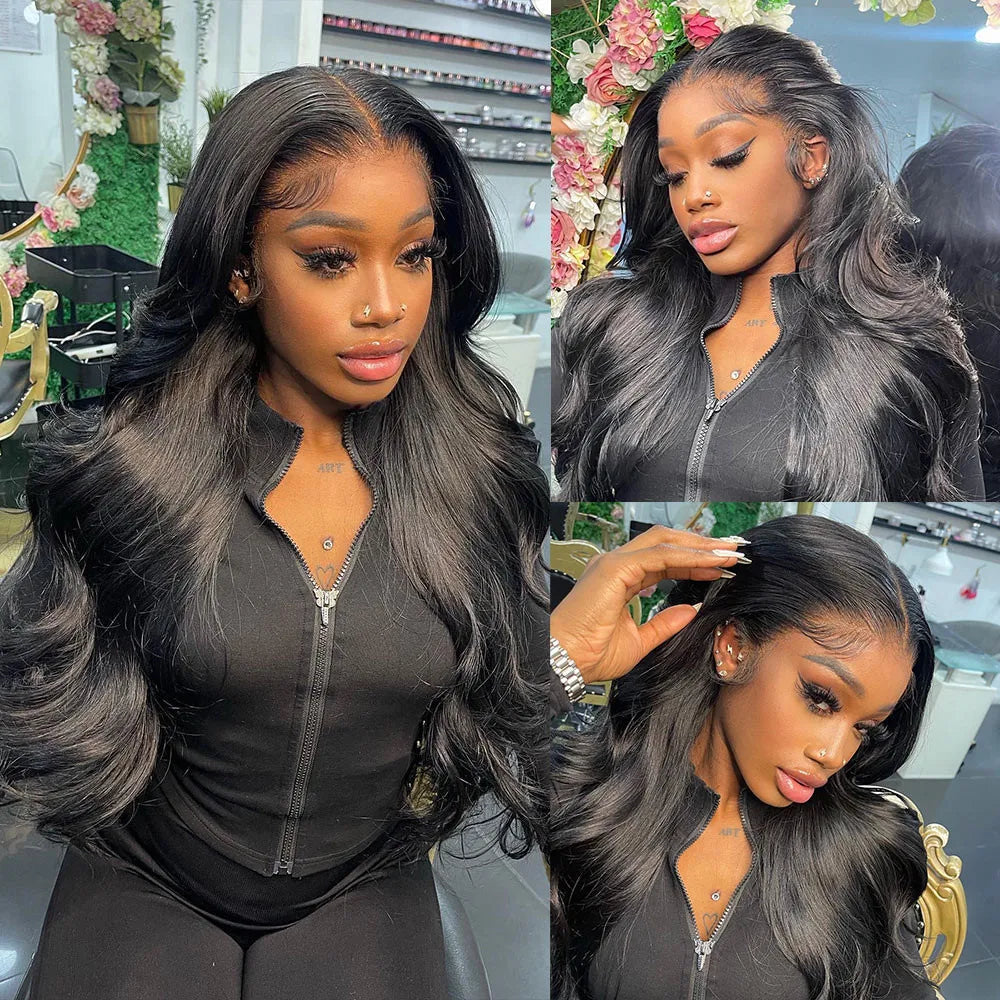 250 Density Body Wave 13x6 HD Transparent Lace Front Human Hair Wig 13x4 Lace Frontal Wigs 30 40 Inch 360 Pre Plucked Lace Wig