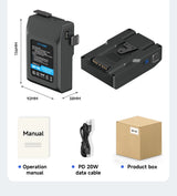 V Mount Battery BP-98 BP-229 Mini V-Mount Battery with PD 65W USB-C Fast Charging for Video Camera Camcorder Broadcast LED Light