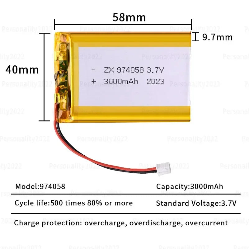 10 Pcs 974058 104060 104058 3000mAh Lithium Battery 3.7V Lipo Polymer Battery for GPS Navigator Aeromodelling Bluetooth Speaker