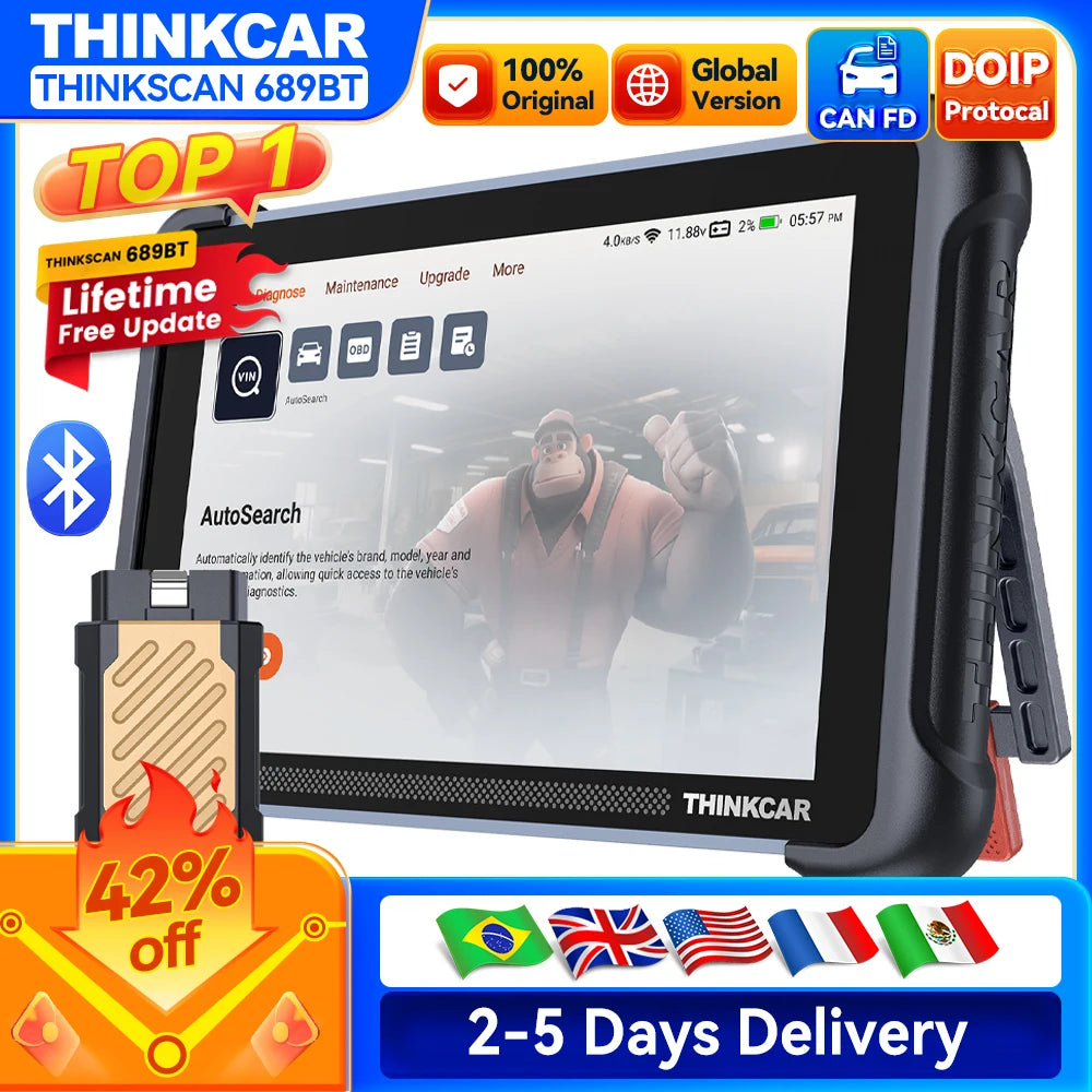 Global Version THINKCAR THINKSCAN 689BT OBD2 Diagnostic Tool DOIP CANFD Bi-directional ECU Coding 35 Resets Lifetime Free Update