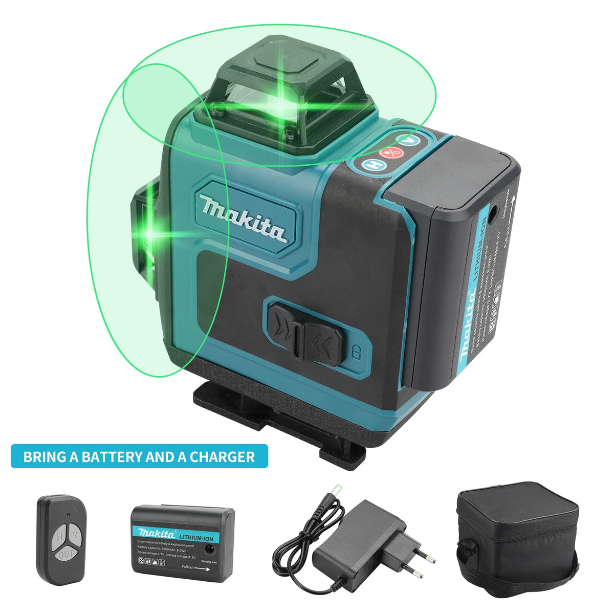 Makita 4x360°Laser Level Green Beam5000mAh 8H RuntimeSelf-Leveling LaserTool with Manual Mode for Construction Renovation Layout