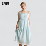 Semir Textured Striped Dress Women Sweet 2025 Summer New Vacation Style Lace Strapless Sundress