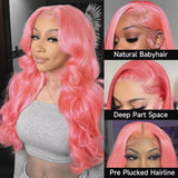 30 Inch Body Wave Pink 13x6 Hd Lace Frontal Human Hair Wig Light Pink