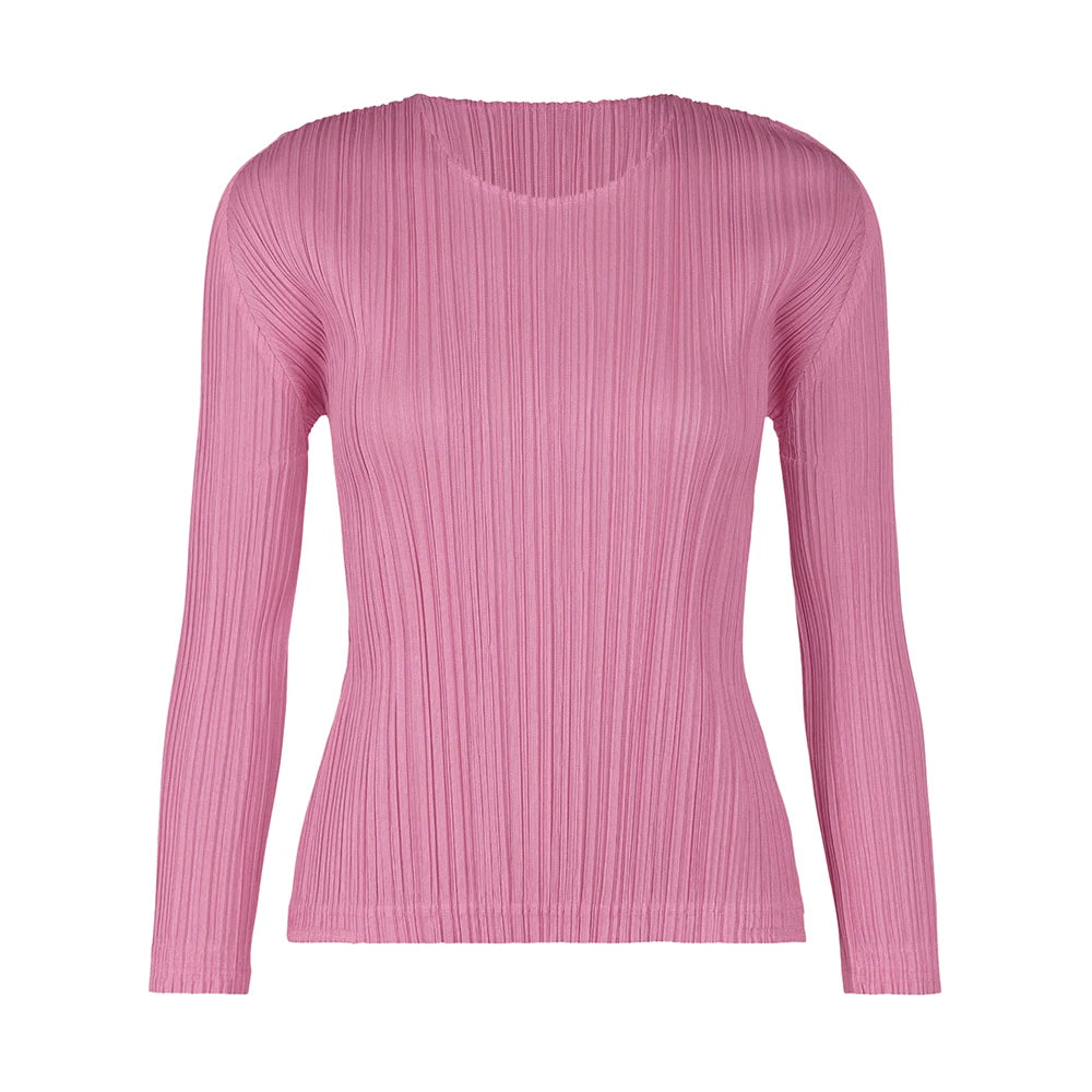 Miyake Pleated Causal Long Sleeve Top Women Classical Pleats Please T-shirt