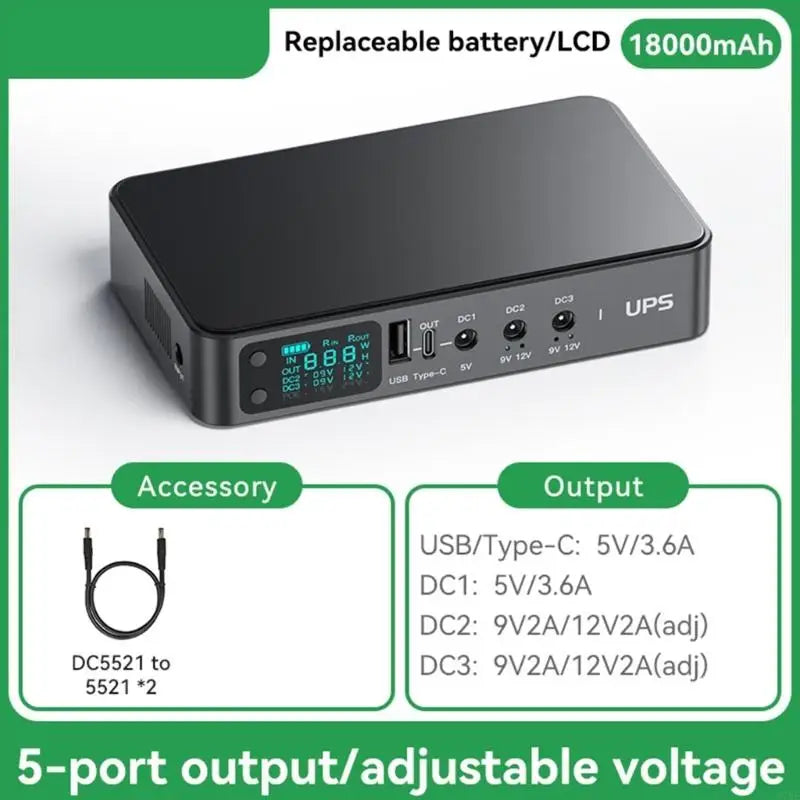 H7BE UPS Battery Backup for LED Light WiFi Camera Routers Speaker 3x5.5x2.1mm Output 9000mAh/10400mAh/18000mAh Energy