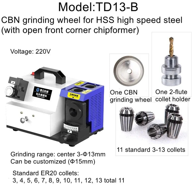Drill Sharpener TD13-B Drill Sharpener Repair Grinder Small Twist Drill Leigong Machinery