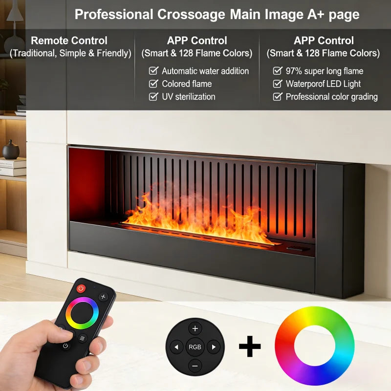 3D Realistic Water Vapor Fireplace Remote Control Electric Steam Fireplace Space-Saving Design Fits Any Corner firebox emission