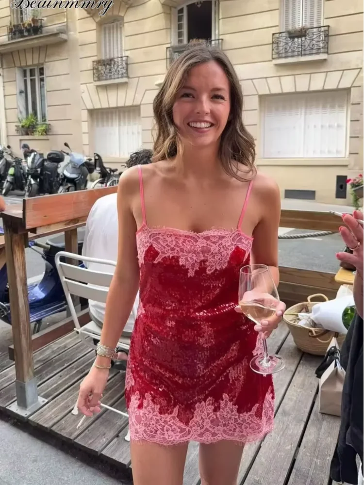 Women White Big Sequins Mini Slip Dress Deep V Spaghetti Strap Loose Short Dresses Club Night Out Birthday Party Gown 2026 New