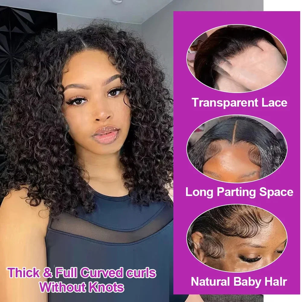 Short Bob Wigs Water Curly 13x4 13x6 Deep Wave HD Lace Frontal Wig For