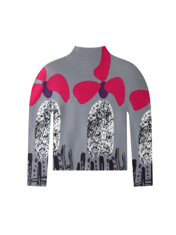 Miyake Pleated T-Shirt Plisse Unique Printed Long-Sleeve Pleats Top Spring/Summer 2026 Slightly High-Necked Fitted Fold T-Shirt
