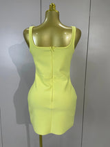 Women Sexy Square Neck Sleeveless Bodycon Bandage Mini Dress Luxury Beaded Tropical Fruit Eveing Party Vacation NightClub Outfit