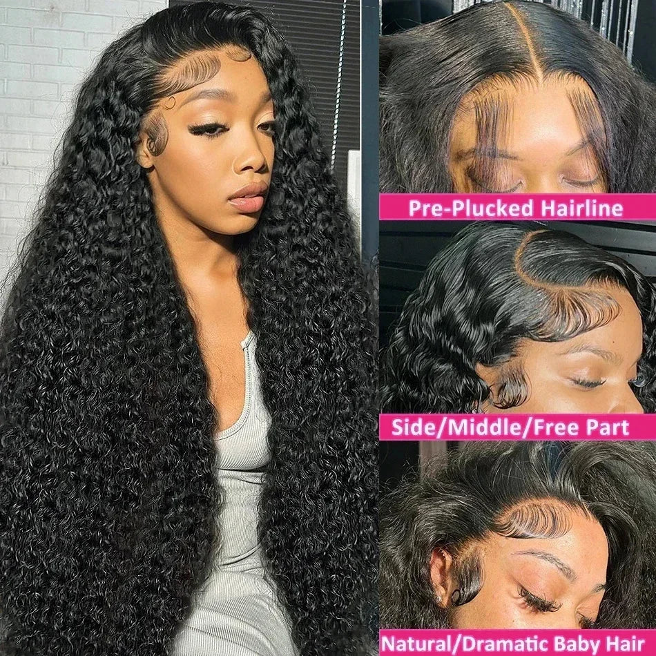 250% Deep Wave 13x6 HD Lace Frontal Wig Brazilian Curly Human Hair Wigs For Women Lace Front Human Hair Wig Pre Plucked 34 Inch