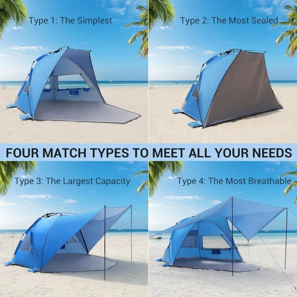 4-6 Person Pop Up Beach Tent with 360° Removable Canopy, UPF 50+ Sun Shelter, Automatic Setup, Portable Cabana for Outdoor
