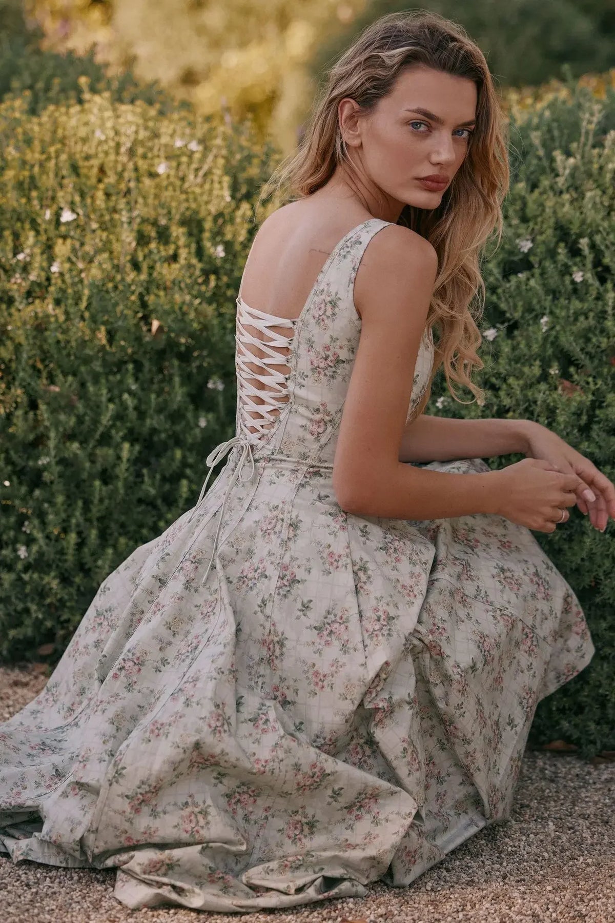 Oligai Summer Elegant Midi Dress 2025 New Arrivals Lace Up Floral Print Dress Women Sexy Corset Dress for Holiday Birthday
