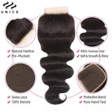 Unice Hair Body Wave Human Hair Bundles With Closure Natural Color 100% Human Hair 3/4 PCS Bundles With 4x4 Inch Lace Closure