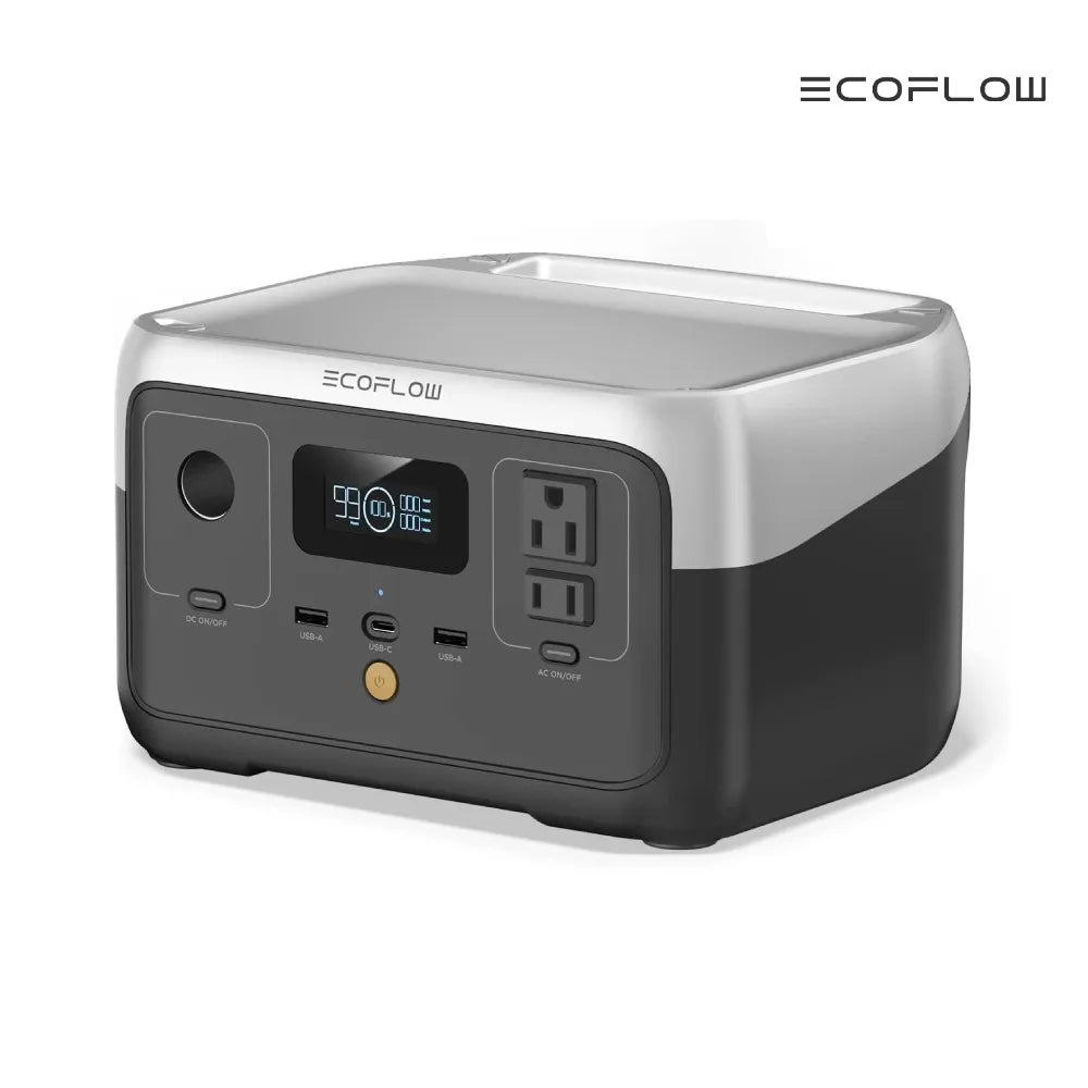 ECOFLOW Portable Power Station RIVER 2, 243Wh LiFePO4 Battery/ 1 Hour Fast Charging, 2 Up to 600W AC Outlets, Solar Generator