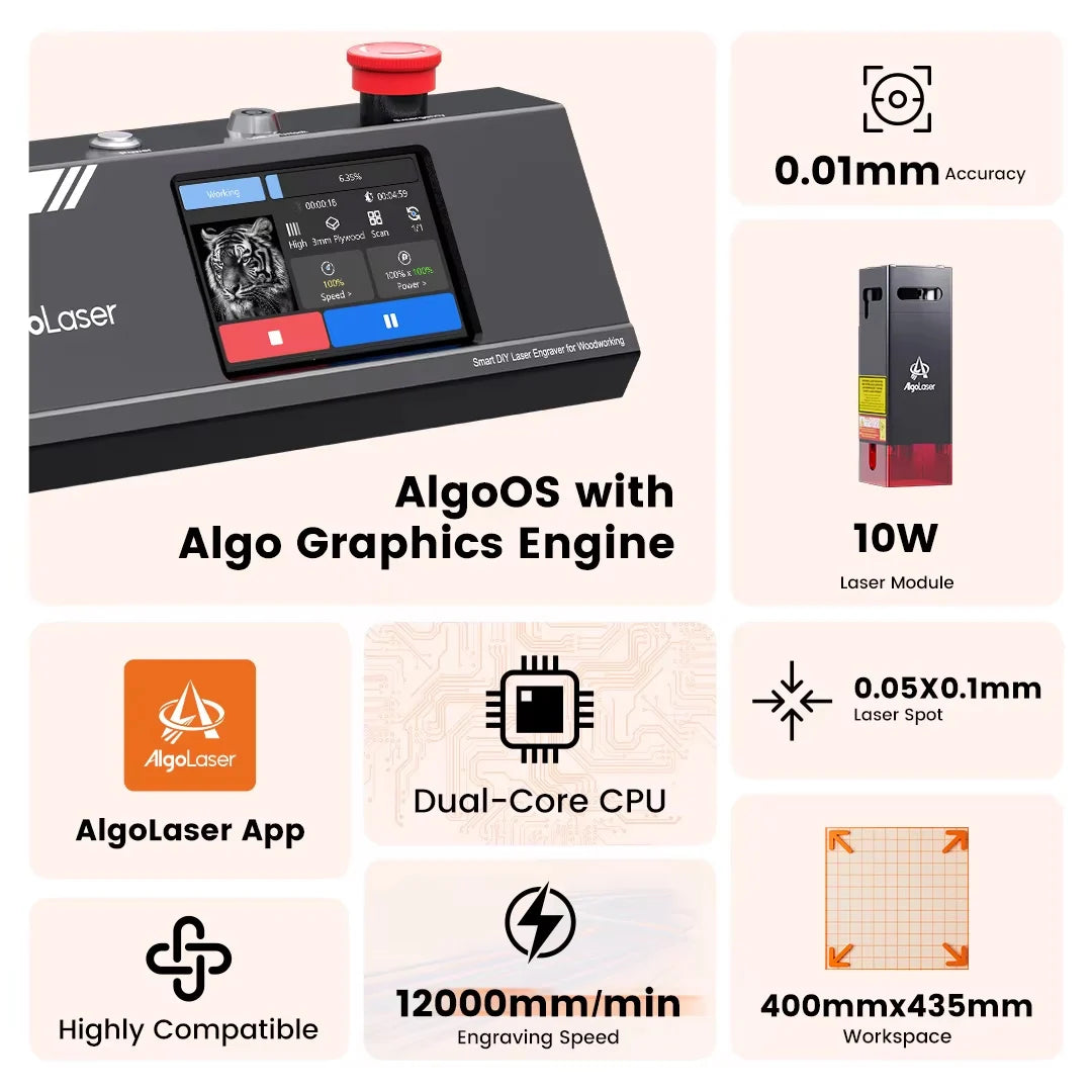 Algolaser DKMK2 10W Powerful Woodworking Laser Cutter Engraver Metal/Wood/Acrylic/Glass CNC Laser Cutting Engraving Machine