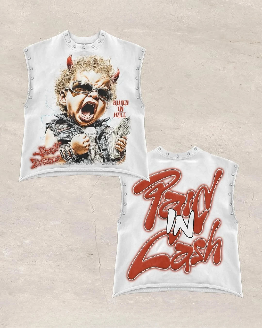 Niche Fashion Funny Child Pattern Oversizeds Breathable Sleeveless Tops High Street Color Blocking Printed Sleeveless T-Shirts