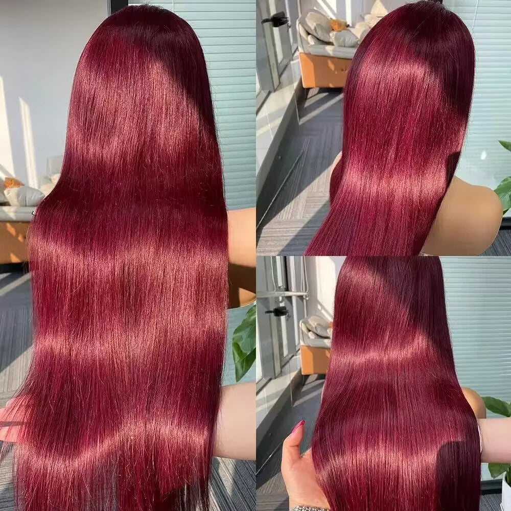 Burgundy 13x4 HD Lace Frontal Human Hair Wig Straight Red 13x6 Lace Front Human Hair Wigs 99J Colored 200% Human Hair Wig
