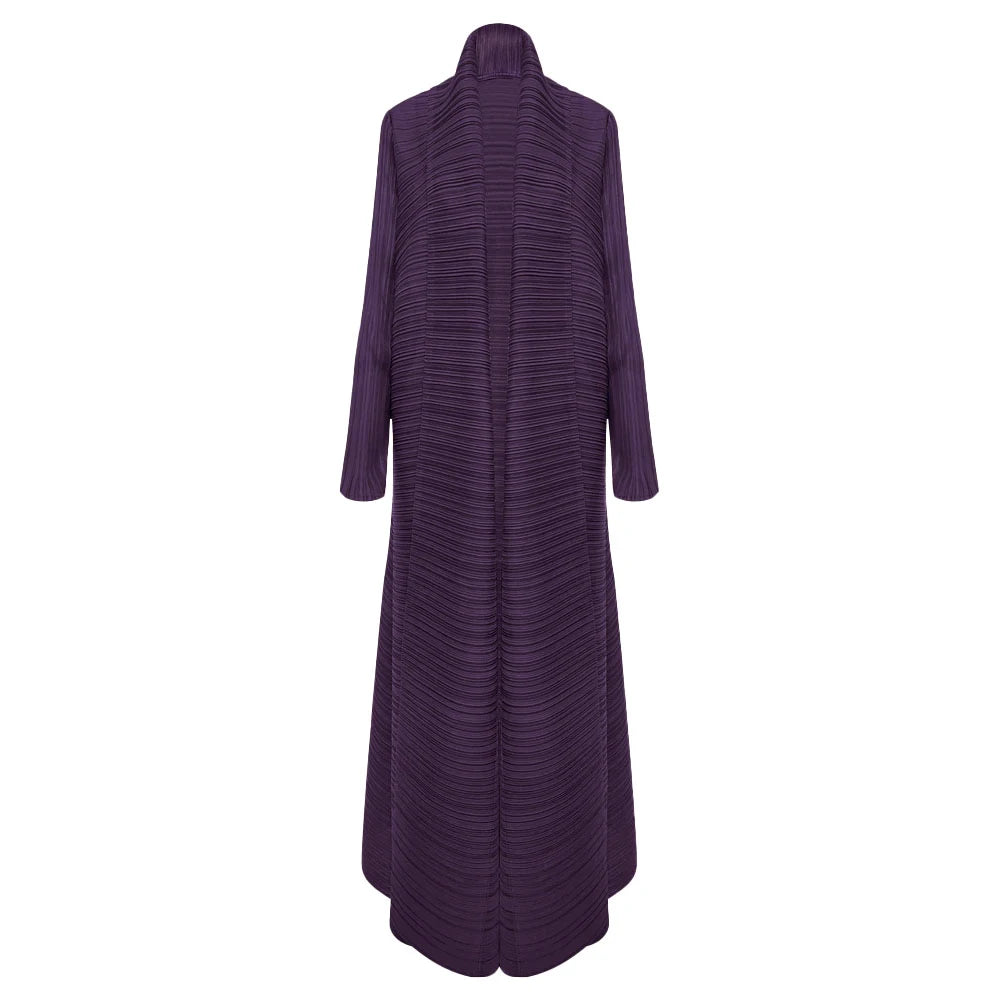 Miyake Pleated Turndown Collar Long Sleeve Cardigan Dress Long Coats Women New Abaya Fashion Solid Loose Large Size Clothes