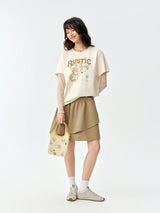 DUSHU Lace Patchwork Faux Two-piece Long Sleeve T-shirt Women Cartoon Printed Autumn 2026 Fashion Loose Top Leisure Designable