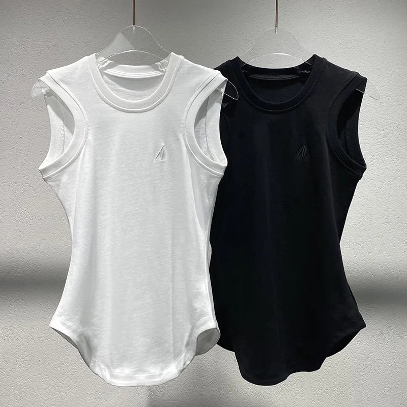 2025 Spring/Summer New Design Solid Color Round-neck Sleeveless T-Shirt Blouse - Slim Fit Women's Style
