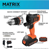 20V MAX Matrix Quick Connect System Cordless Lithium Power Drill and Driver with Battery Included Ideal for Home Repairs DIY P