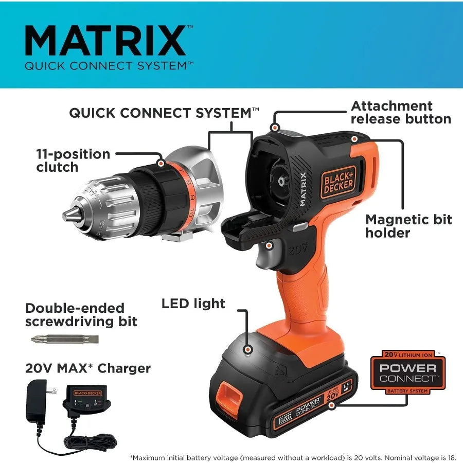 20V MAX Matrix Quick Connect System Cordless Lithium Power Drill and Driver with Battery Included Ideal for Home Repairs DIY P
