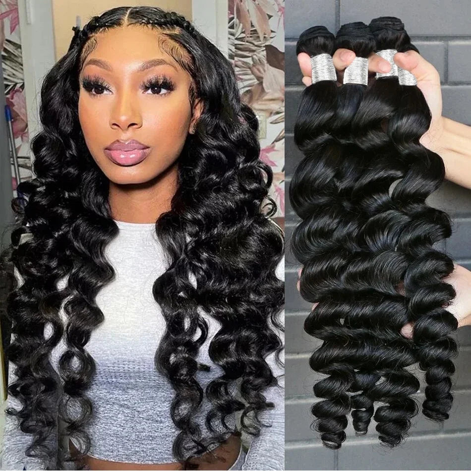 Raw Peruvian Human Hair Bundles Loose Wave 3 4 Bundle 28 30 Inch Virgin Remy Hair Extensions For Women Sew In Quick Weave Bundle
