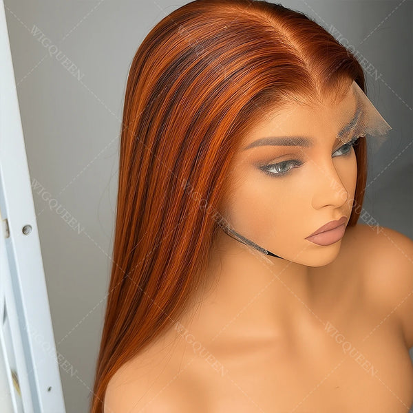 #4/350 Brown Mix Ginger Colored Skunk Stripe 5x5 Lace Front Glueless