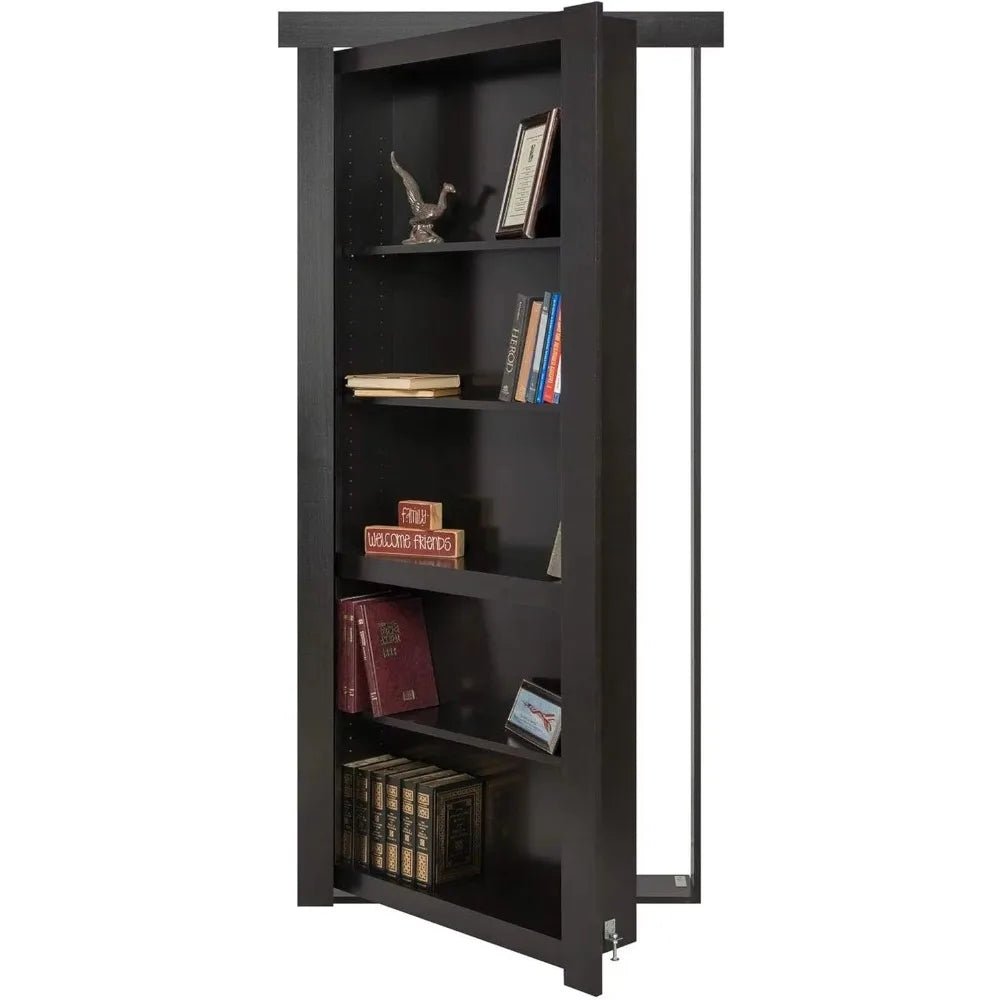 Custom Murphy Door Design: Contemporary Solid Wood Secret Bookcase Hidden Door-28" X 80" Flush Mount with Black High-Grade Paint