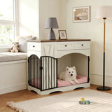 &c Stylish Barn Door Dog Crate Furniture With Feeding Station Stable Base for Living Room Medium Large Dogs Home Decor