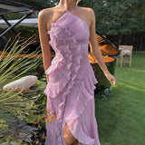 European and American women's clothing 2025 summer new fashion strapless sexy backless slit tassel temperament dress