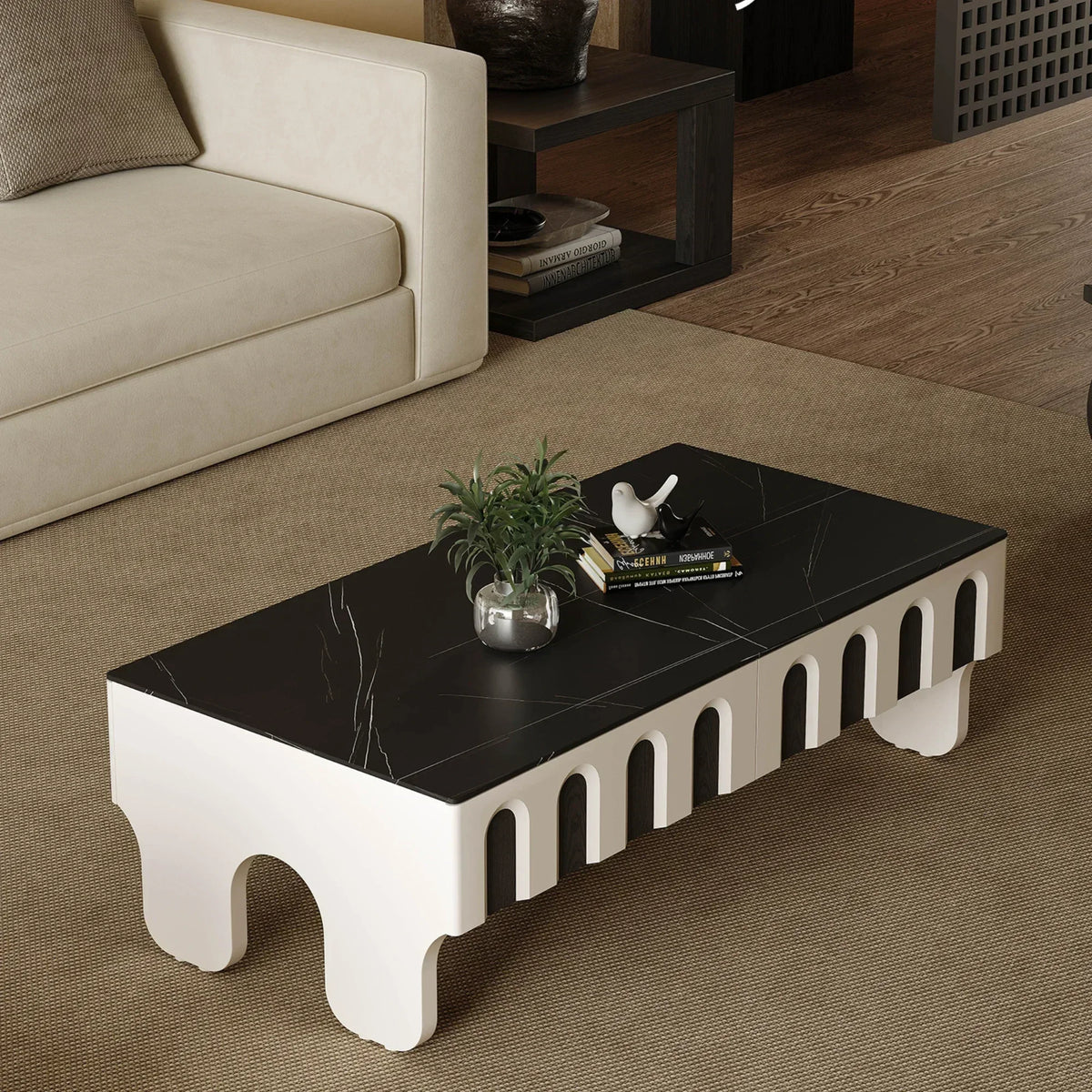 Stone Plate Coffee Table Living Room Large and Small Apartment Type Red Oak Wood Grain Coffee Table Light Luxury Modern