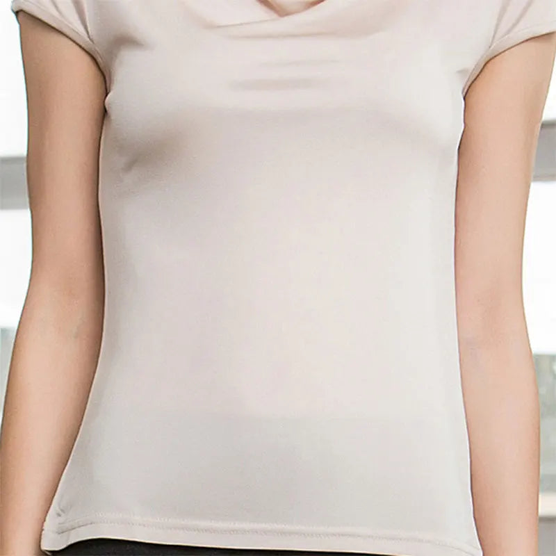 Women's 50% Silk 50% Viscose Knit Drape Neck T-Shirts top 8 colors M-2XL SJ305
