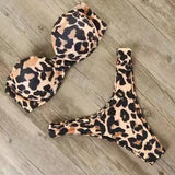 Sexy Push Up Thong Bikini 2025 Women Leopard Bandeau Swimsuit Brazilian Swimwear Female Bathing Suit Swimming Summer Beachwear