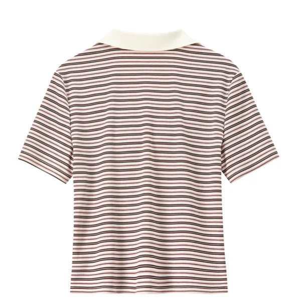 SENTUBILA Knit Short Sleeve T-shirt for Women Summer Fashion Polo Striped Contrast Letter Embroidery Straight Top 162TC6319