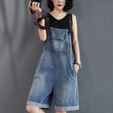 Anti-Aging High Waist Denim Overalls Women's Korean Sle Summer New Slimming Strap Jumpsuit Wide Leg orts Trendy