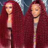 99J Burgundy Lace Front Wigs Human Hair 13x6 Deep Wave HD Lace Frontal