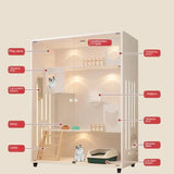 Premium Cream Style Pet Shop Cat Cage Density Board Cat House Double Layer Large Space Glass Door Light
