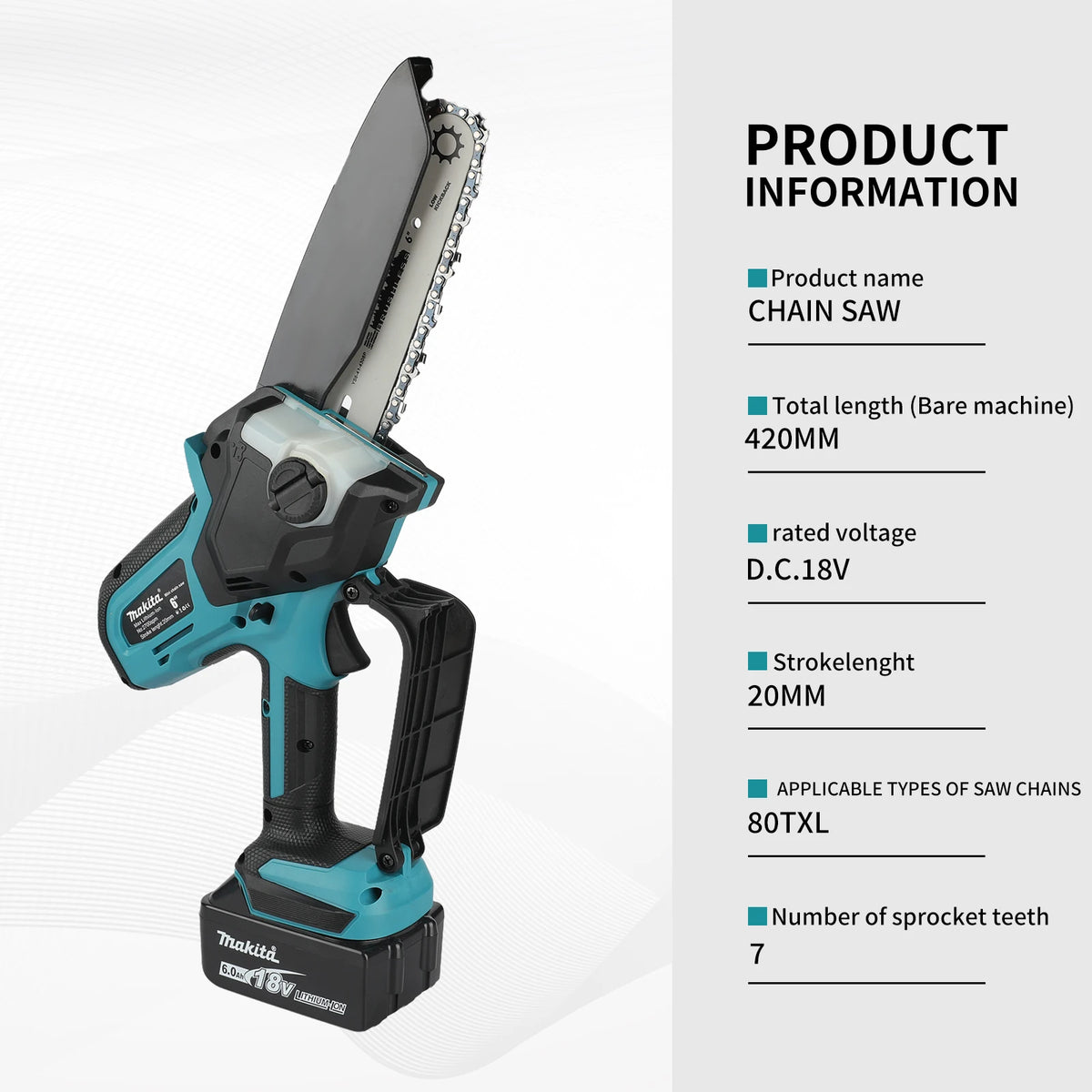Makita 18V Cordless Chainsaw for Woodworking with Small Handheld Electric 6-inch Logging Sawzall Mini Portable Chainsaw