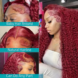 Deep Wave 99J Burgundy 13x4 Lace Frontal Wig Human Hair 13x6 HD Lace Front Wigs Red Wine Water Curly Wigs With Baby Hair