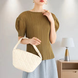 Summer New Pleated Fashion Simple Casual Style Thin T-shirt Temperament Commuting Formal Occasions Commuter Tops