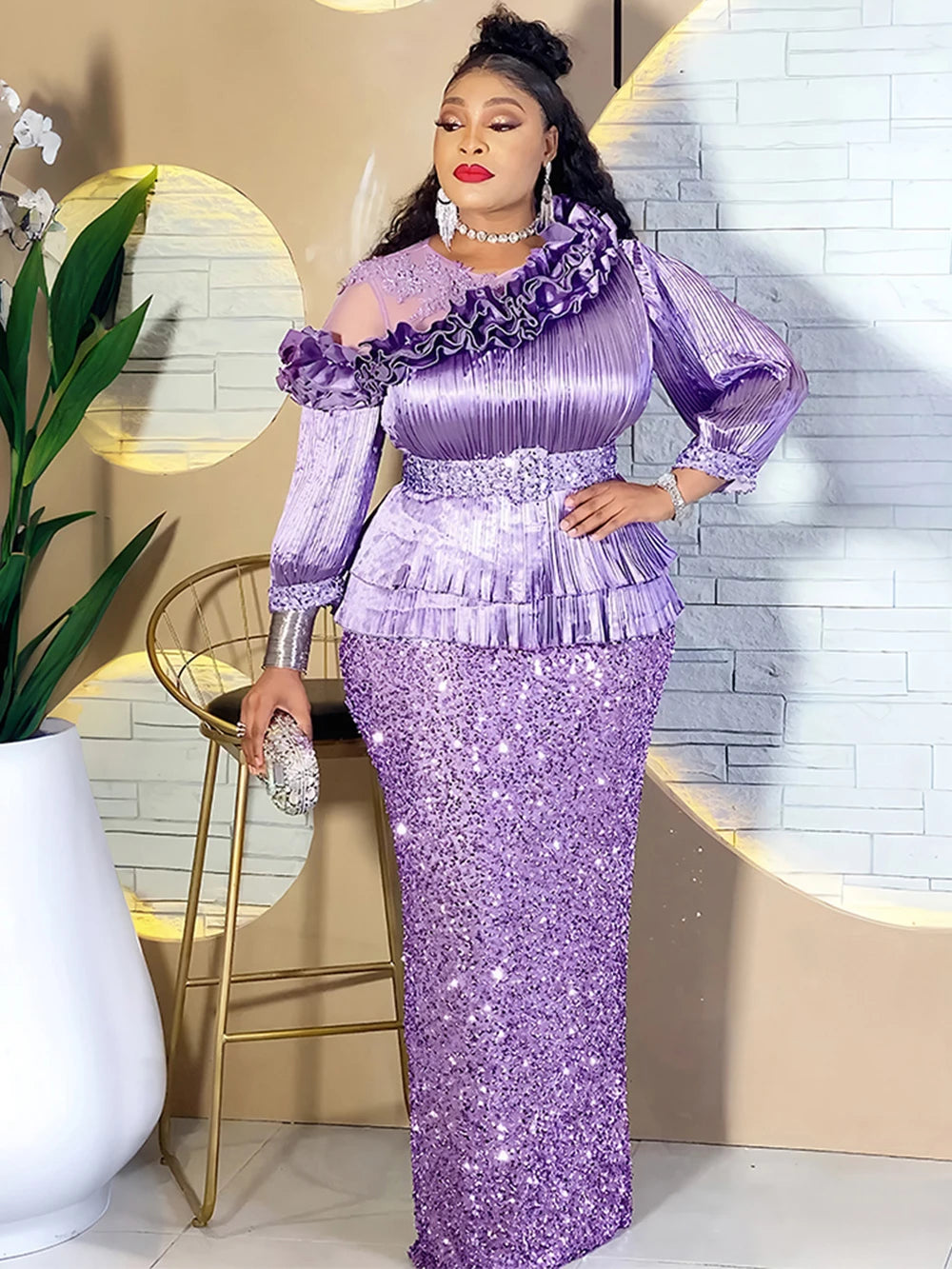 2026 Summer Party Evening Dresses Elegant Ladies Luxury Sequins Maxi Robe Puff Sleeve Dress Africa Clothes Wedding Prom Gowns