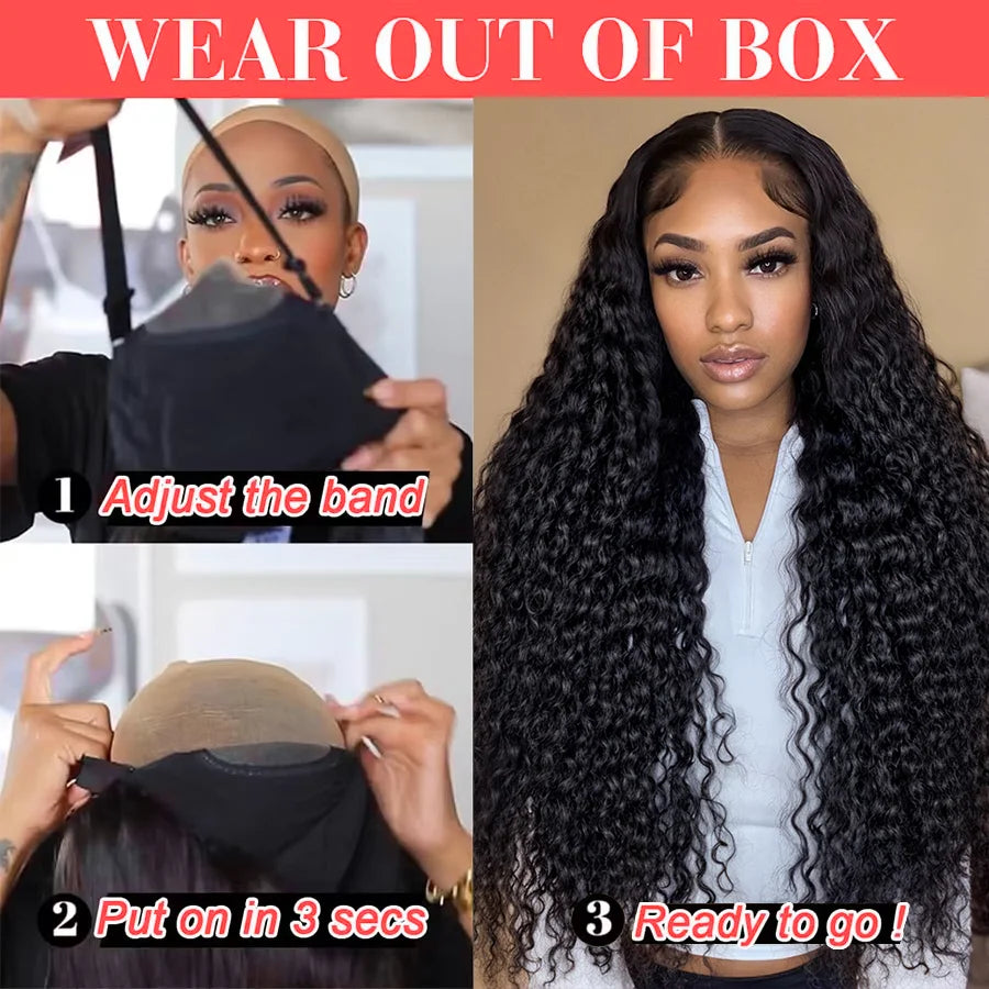 250 Density Human Hair 13x6 Deep Wave HD Lace Frontal Wigs 13x4 Water Curly 5x5 Glueless Lace Front Wig 30 40 Inch Closure Black